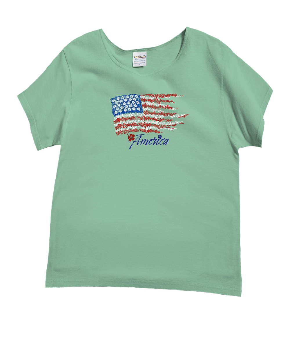 Floral Flag - Key Lime Dyed Short Sleeve Scoop Neck T-Shirt