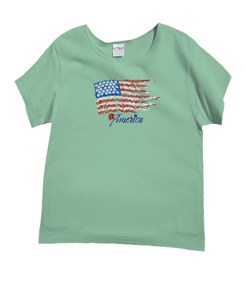 Floral Flag - Key Lime Dyed Short Sleeve Scoop Neck T-Shirt