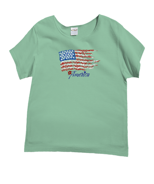 Floral Flag - Key Lime Dyed Short Sleeve Scoop Neck T-Shirt