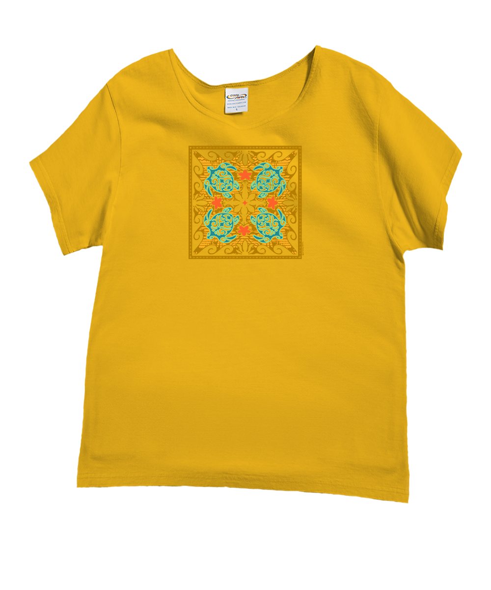 Tropical Reef Honu Quilt - Pineapple Dyed Short Sleeve Scoop Neck T-Shirt