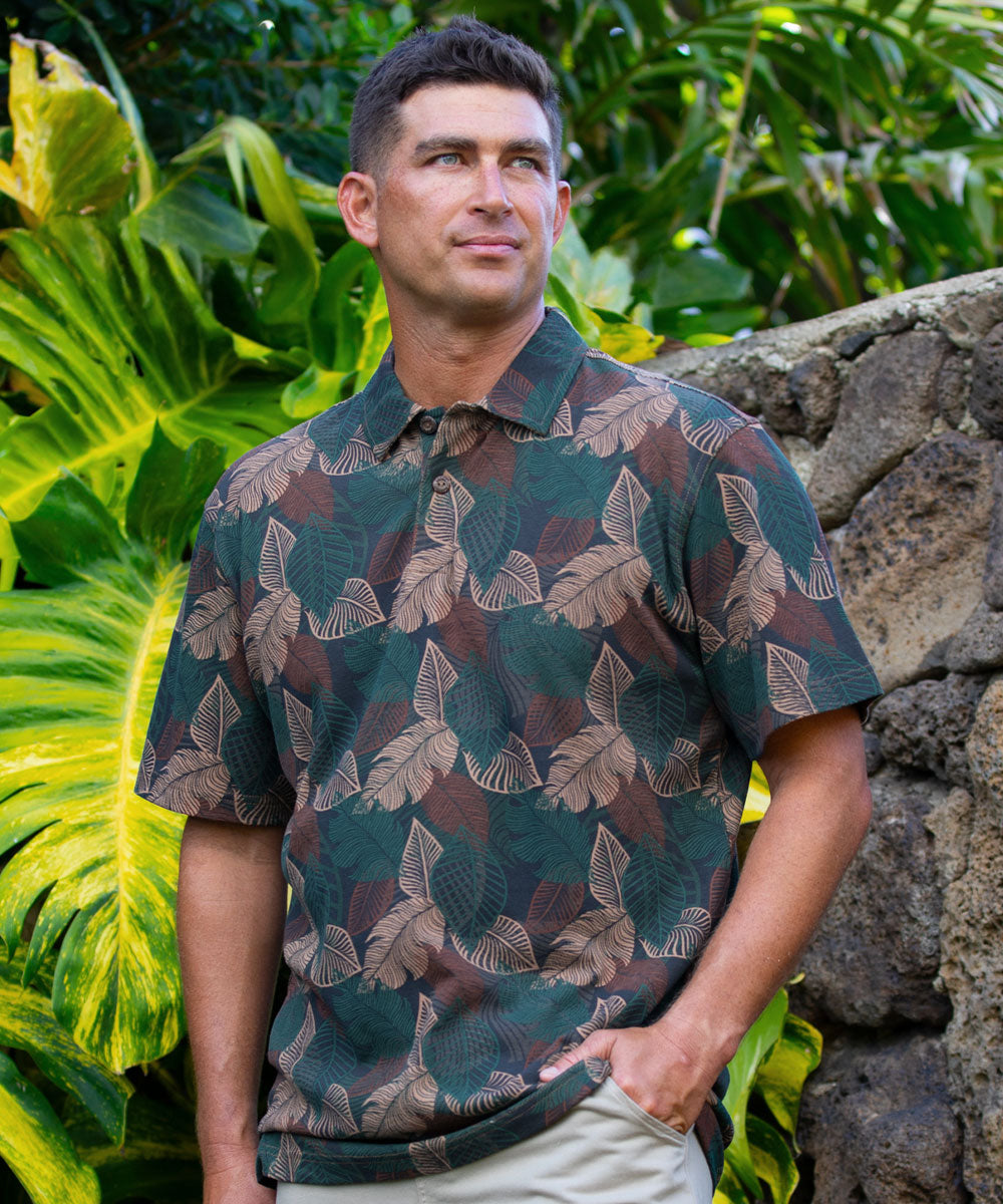 Autumn Ferns - Pine Short Sleeve Hawaiian Polo Shirt