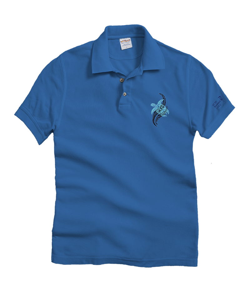 Tribal Honu Sets - Blue Hawaii Dyed Short Sleeve Oceanfront Polo Shirt