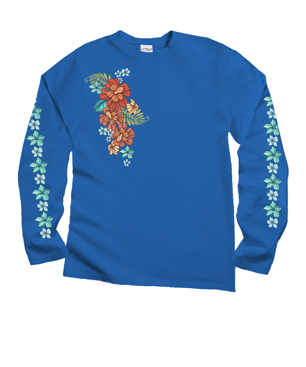 Tribal Haunani - Blue Hawaii Dyed Long Sleeve Crewneck T-Shirt