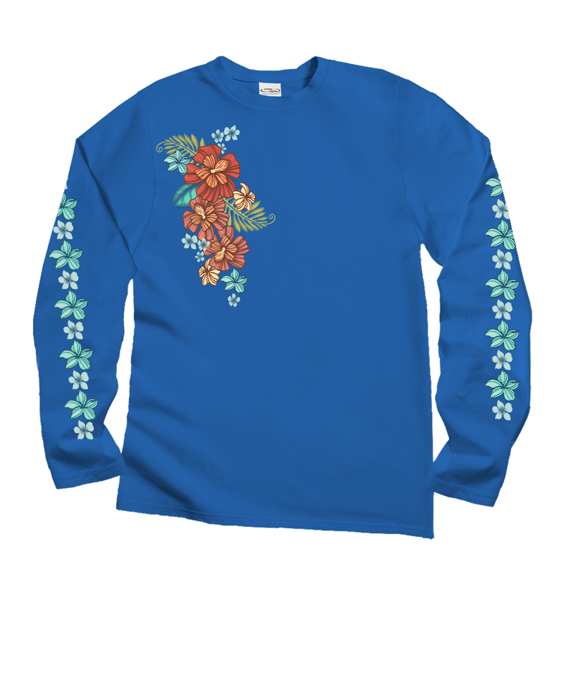 Tribal Haunani - Blue Hawaii Dyed Long Sleeve Crewneck T-Shirt