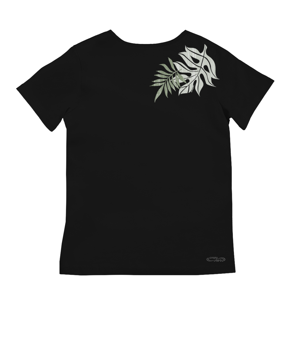 Rainforest Lei - Jet Black Short Sleeve Pima V-Neck T-Shirt