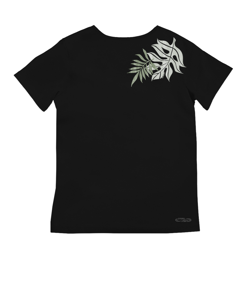 Rainforest Lei - Jet Black Short Sleeve Pima V-Neck T-Shirt