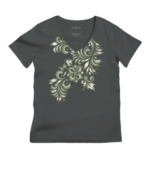 Teihani - Graphite Short Sleeve Pima V-Neck T-Shirt
