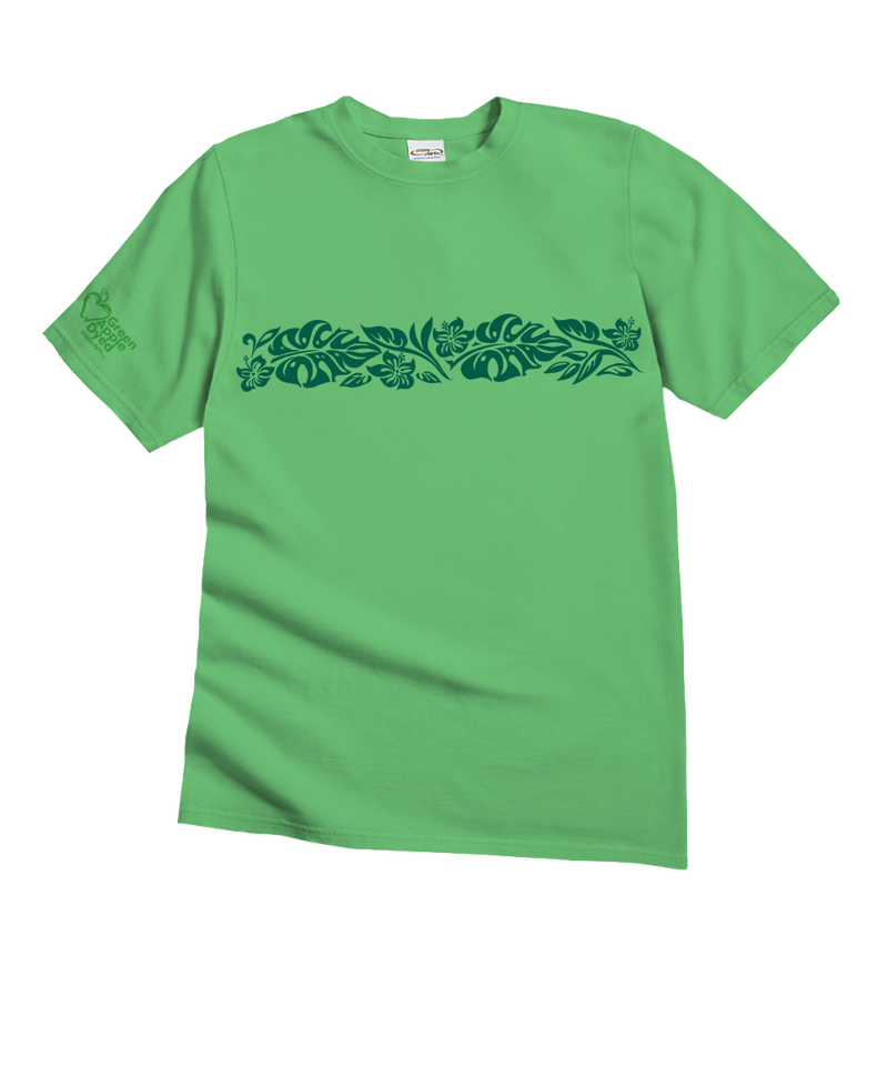 Hawaiian Floral Band - Green Apple Dyed Short Sleeve Crewneck T-Shirt