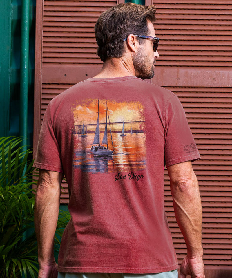 Coronado Watercolor - Paradise Red Dyed Short Sleeve Crewneck T-Shirt