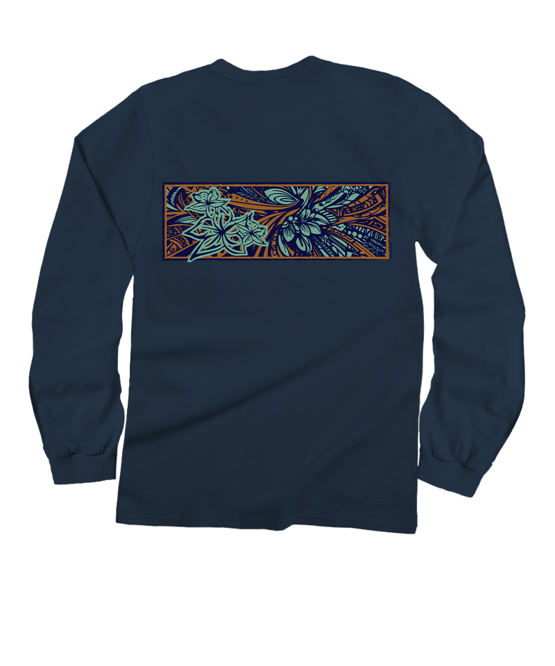Macho Blossom - Navy Long Sleeve Crewneck T-Shirt