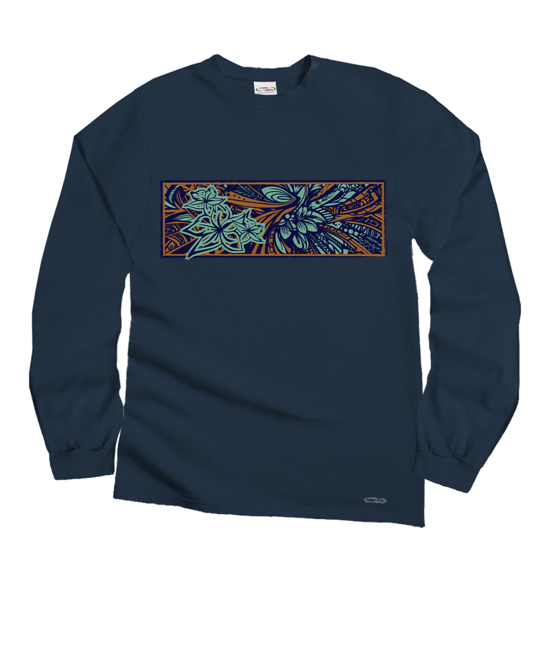 Macho Blossom - Navy Long Sleeve Crewneck T-Shirt