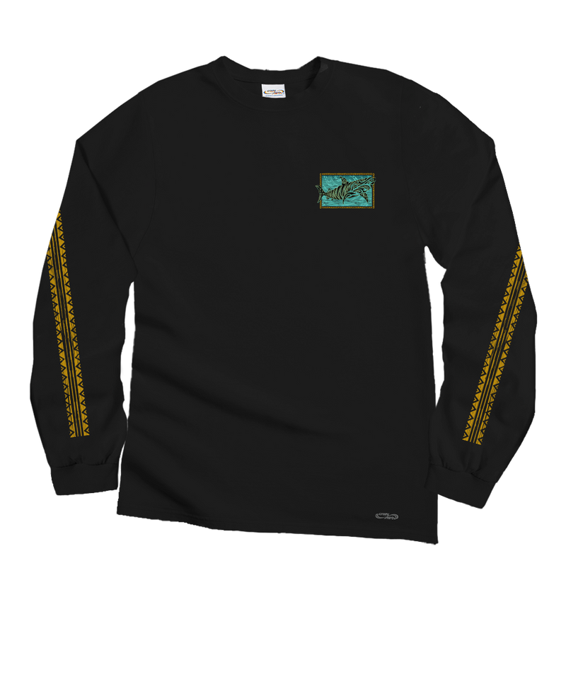 Tribal Tiger Shark - Black Long Sleeve Crewneck T-Shirt