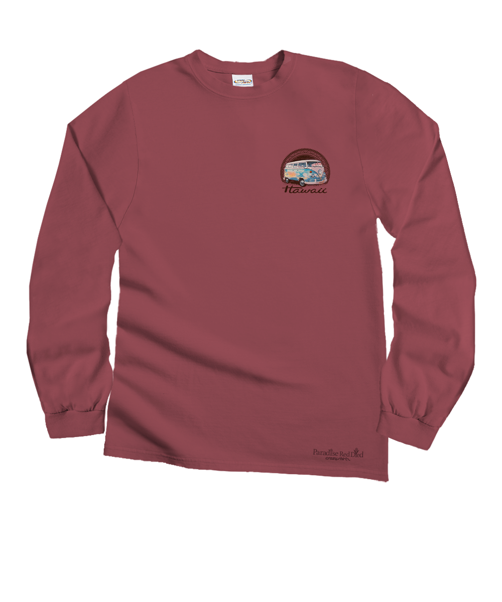 Volkswagen On The Beach - Paradise Red Dyed Long Sleeve Crewneck T-Shirt