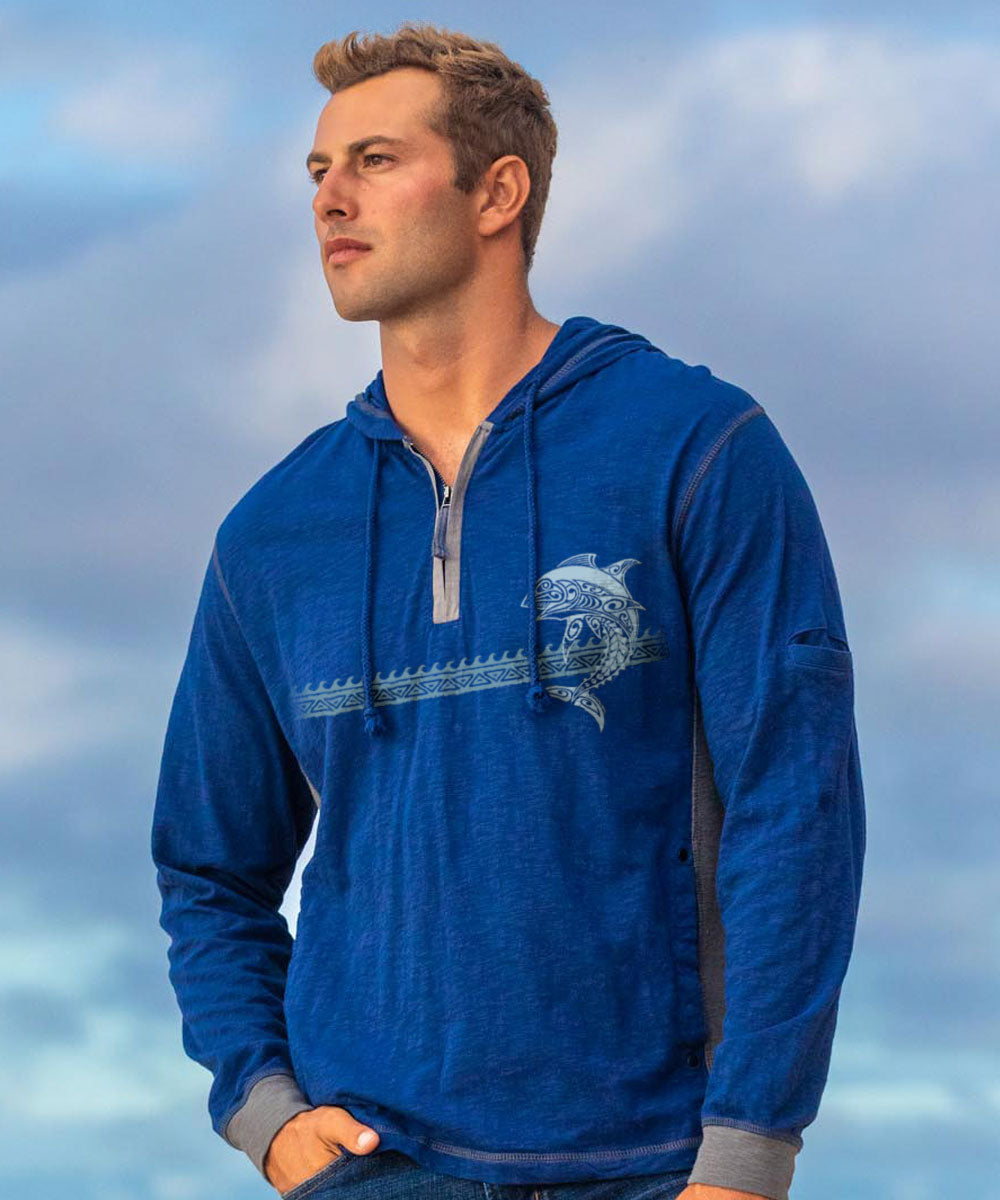 Tribal Tuna Band - Midnight/Gray Long Sleeve Longboard Hooded Tee