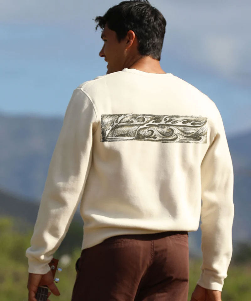 Sketchy Wave Band - Coconut Dyed Long Sleeve Sweatshirt