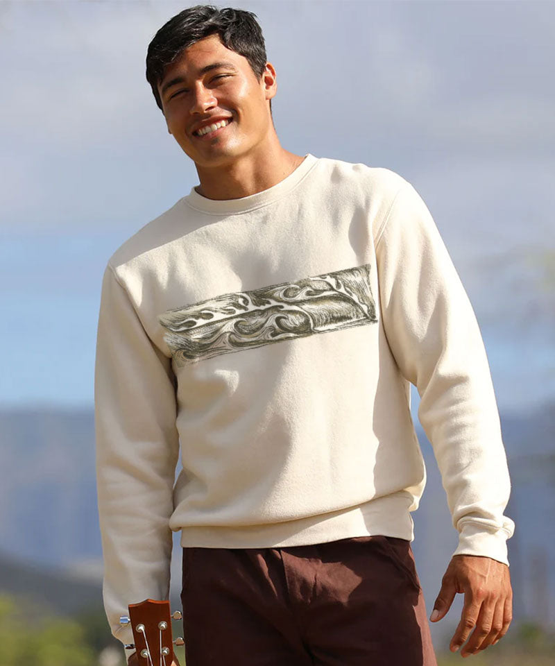 Sketchy Wave Band - Coconut Dyed Long Sleeve Sweatshirt