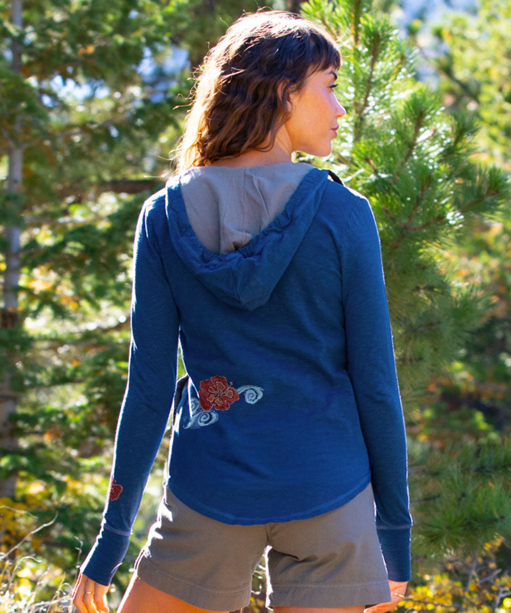 Hibiscus Current - Midnight Long Sleeve Harmony Hooded T