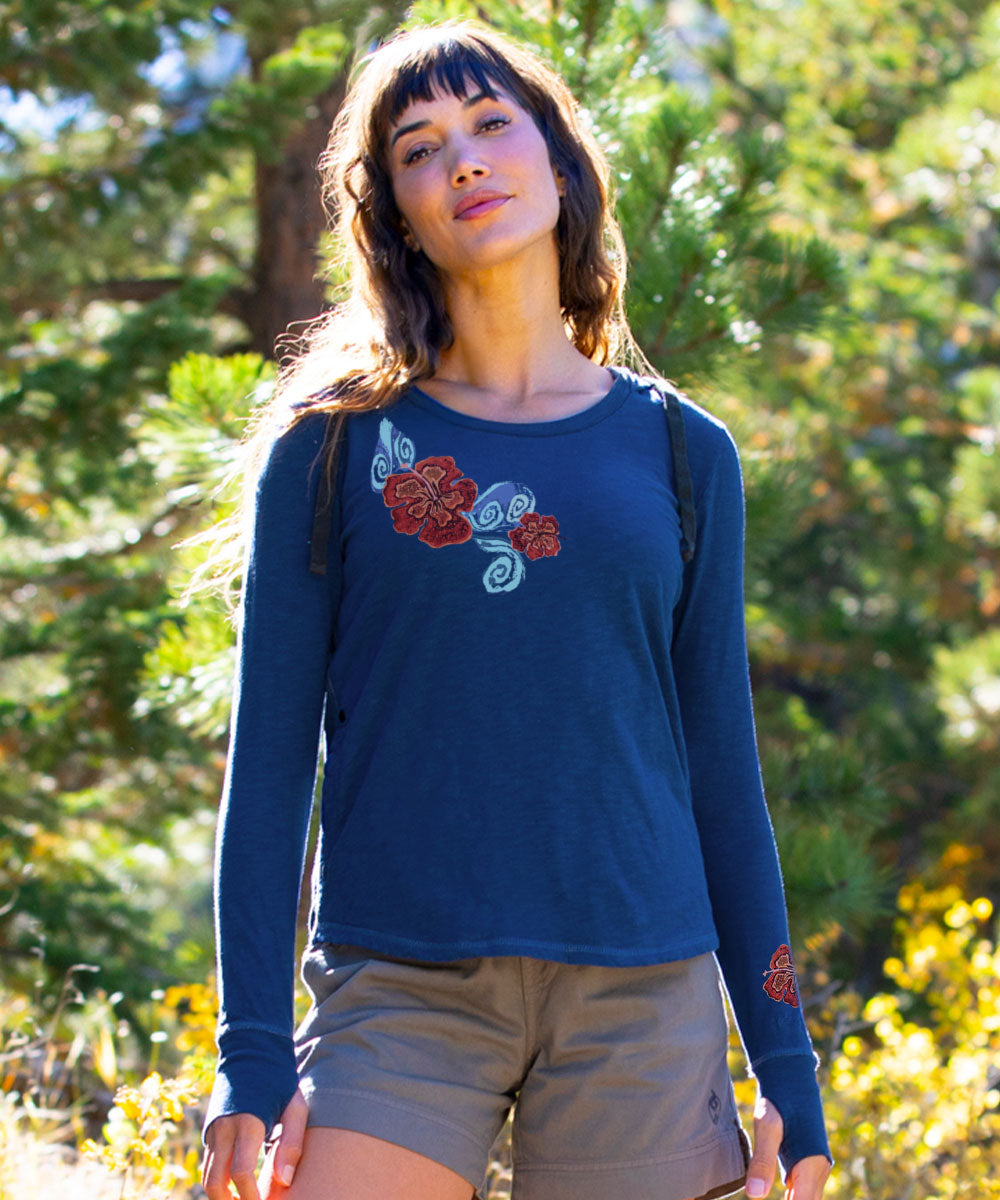 Hibiscus Current - Midnight Long Sleeve Harmony Hooded T