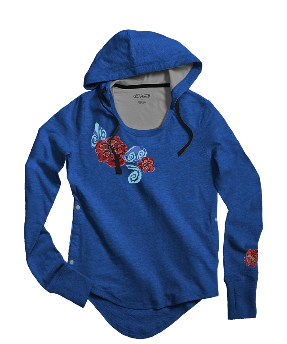 Hibiscus Current - Midnight Long Sleeve Harmony Hooded T