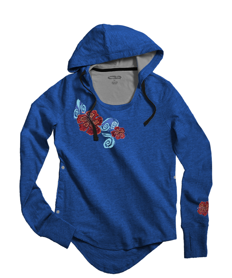 Hibiscus Current - Midnight Long Sleeve Harmony Hooded T