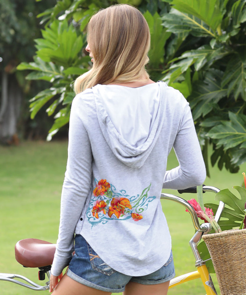 Wili Wili - White Gray Heather Long Sleeve Harmony Hooded T