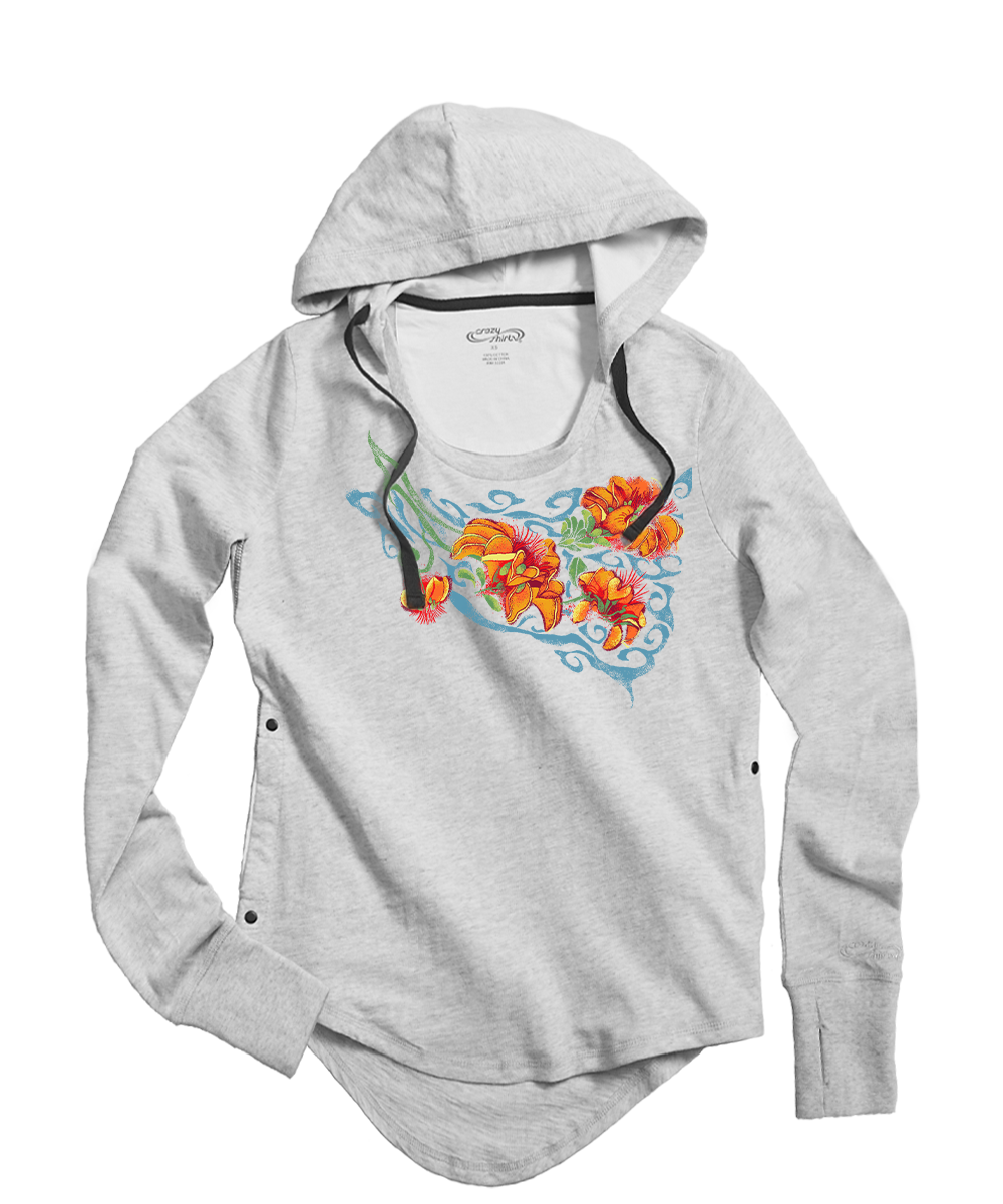 Wili Wili - White Gray Heather Long Sleeve Harmony Hooded T