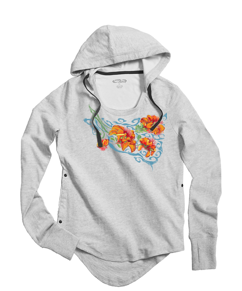 Wili Wili - White Gray Heather Long Sleeve Harmony Hooded T
