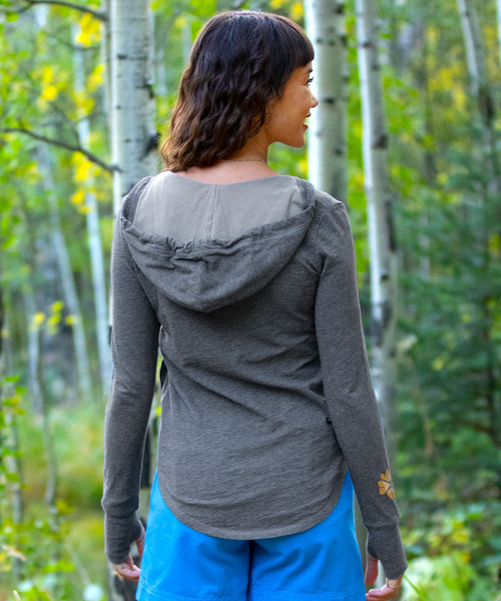 Puakenikeni Drape - Gray Heather Long Sleeve Harmony Hooded T