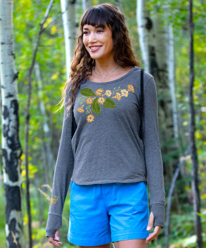 Puakenikeni Drape - Gray Heather Long Sleeve Harmony Hooded T