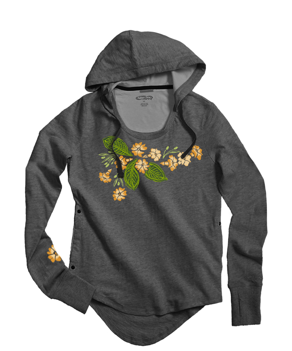 Puakenikeni Drape - Gray Heather Long Sleeve Harmony Hooded T