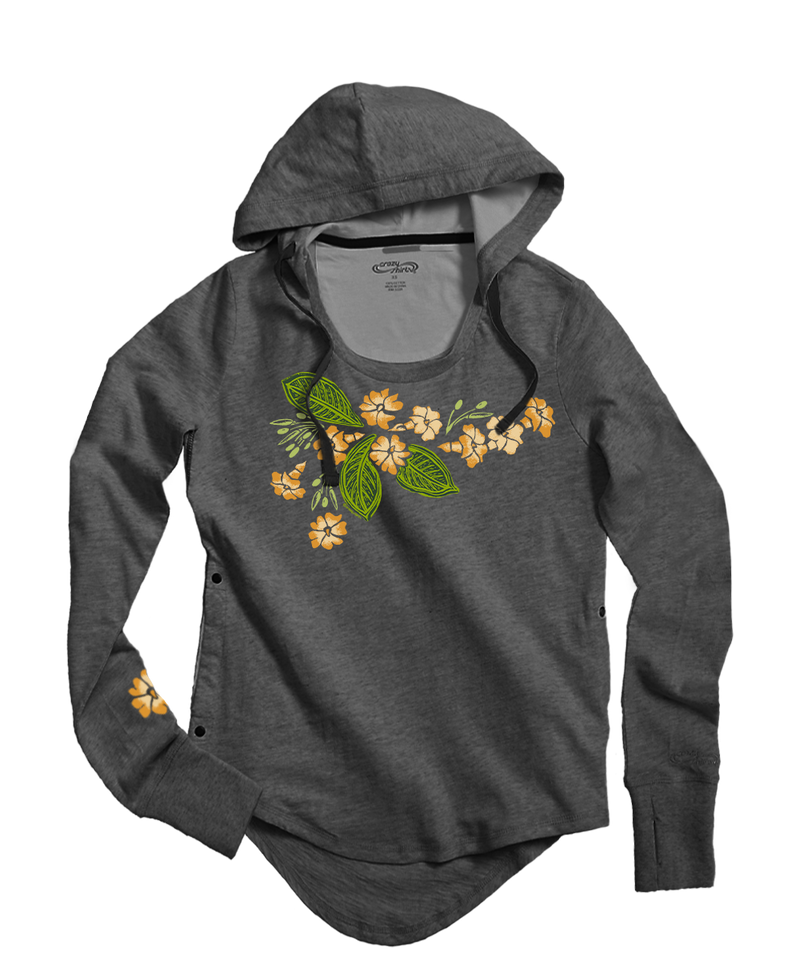 Puakenikeni Drape - Gray Heather Long Sleeve Harmony Hooded T