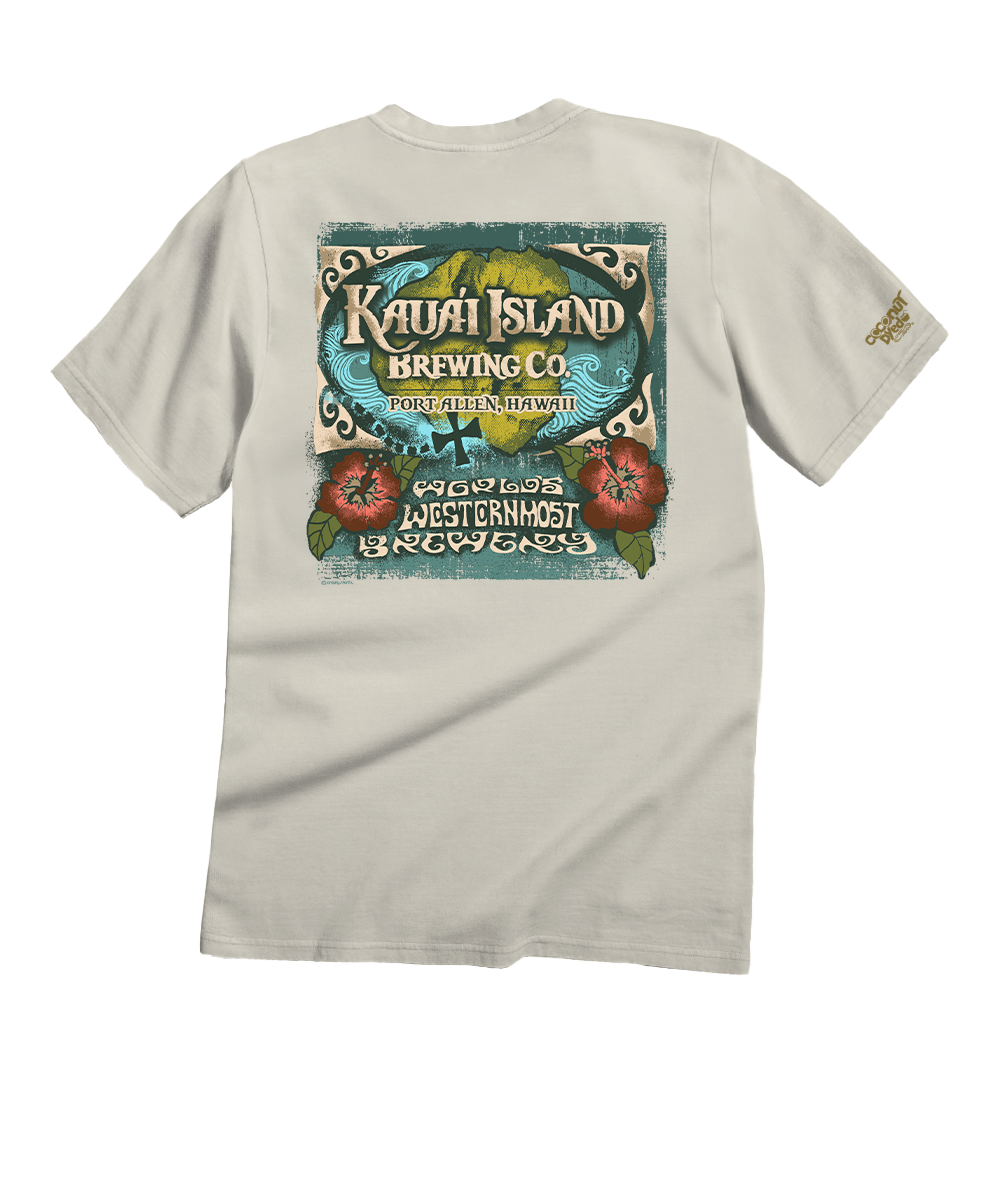 Kauai Island Brewing Co Retro Label - Coconut Dyed Short Sleeve Crewneck T-Shirt
