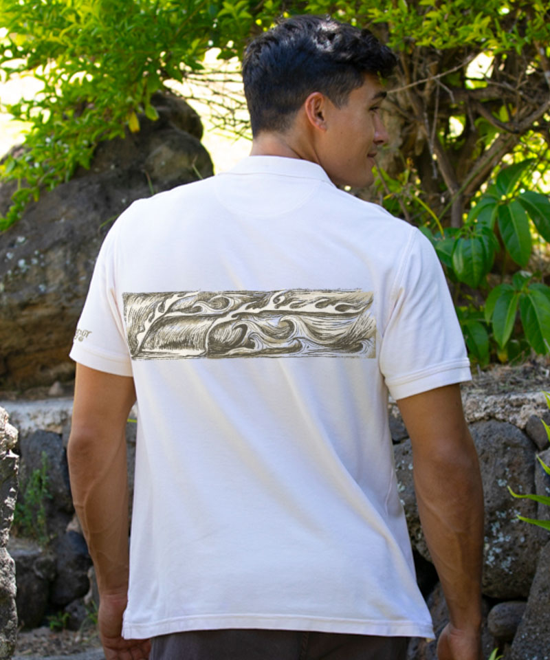 Sketchy Wave Band - Coconut Dyed Short Sleeve Oceanfront Polo Shirt