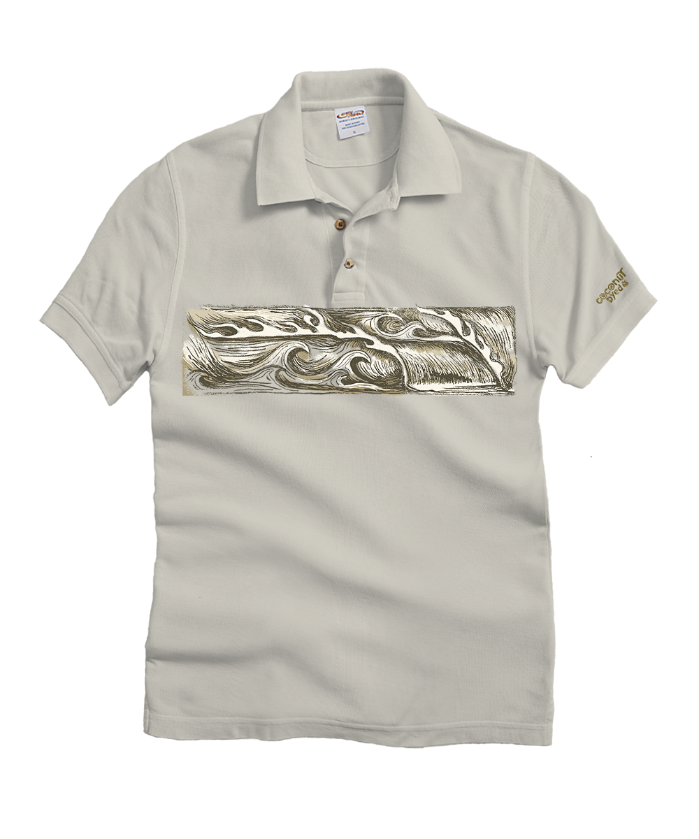 Sketchy Wave Band - Coconut Dyed Short Sleeve Oceanfront Polo Shirt