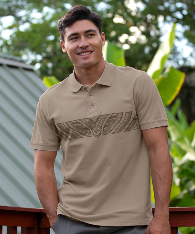 Tribal Tattoo Band - Kona Coffee Dyed Short Sleeve Oceanfront Polo Shirt