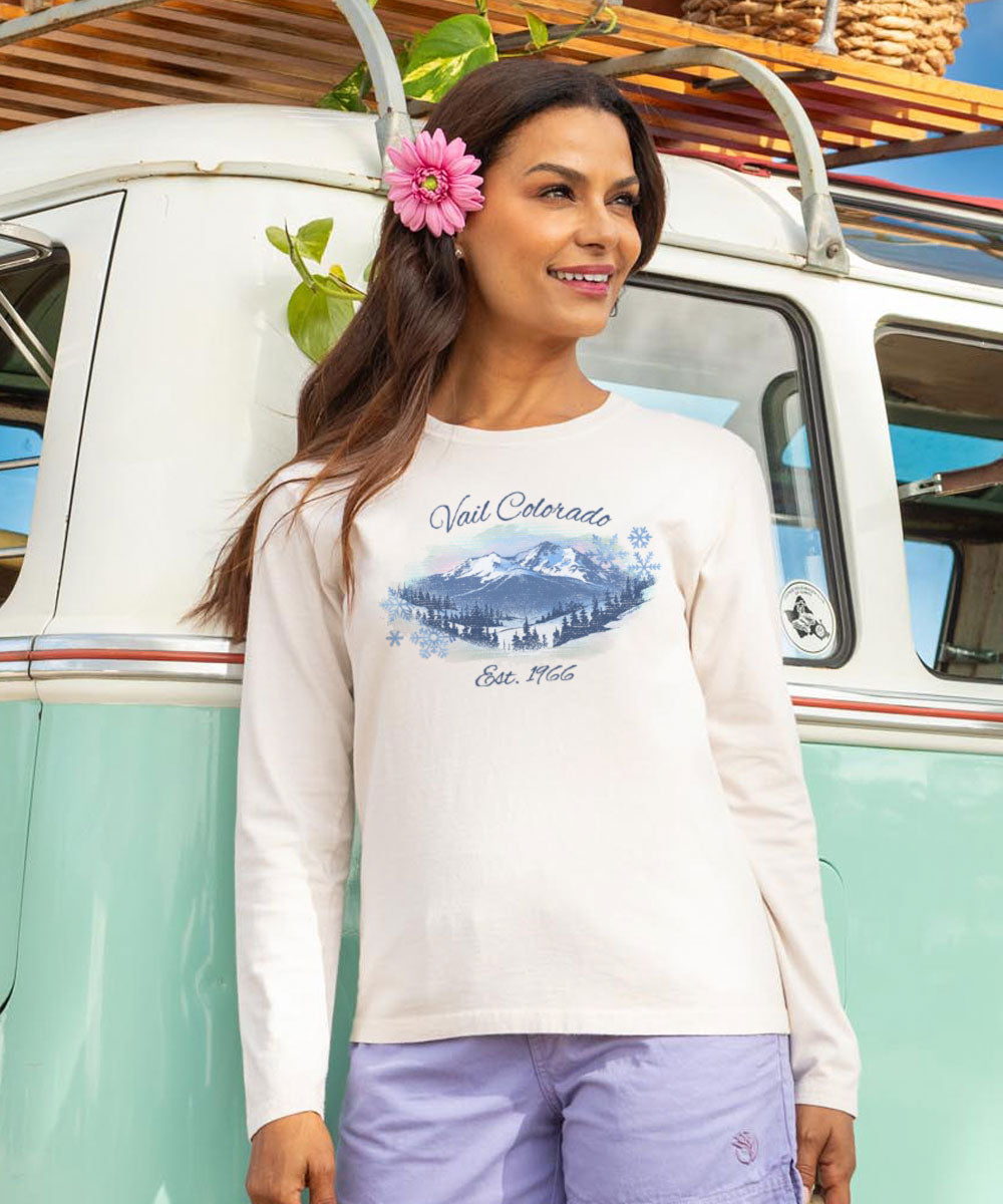 Vail Watercolor Scenic - Coconut Dyed Long Sleeve Crewneck T-Shirt