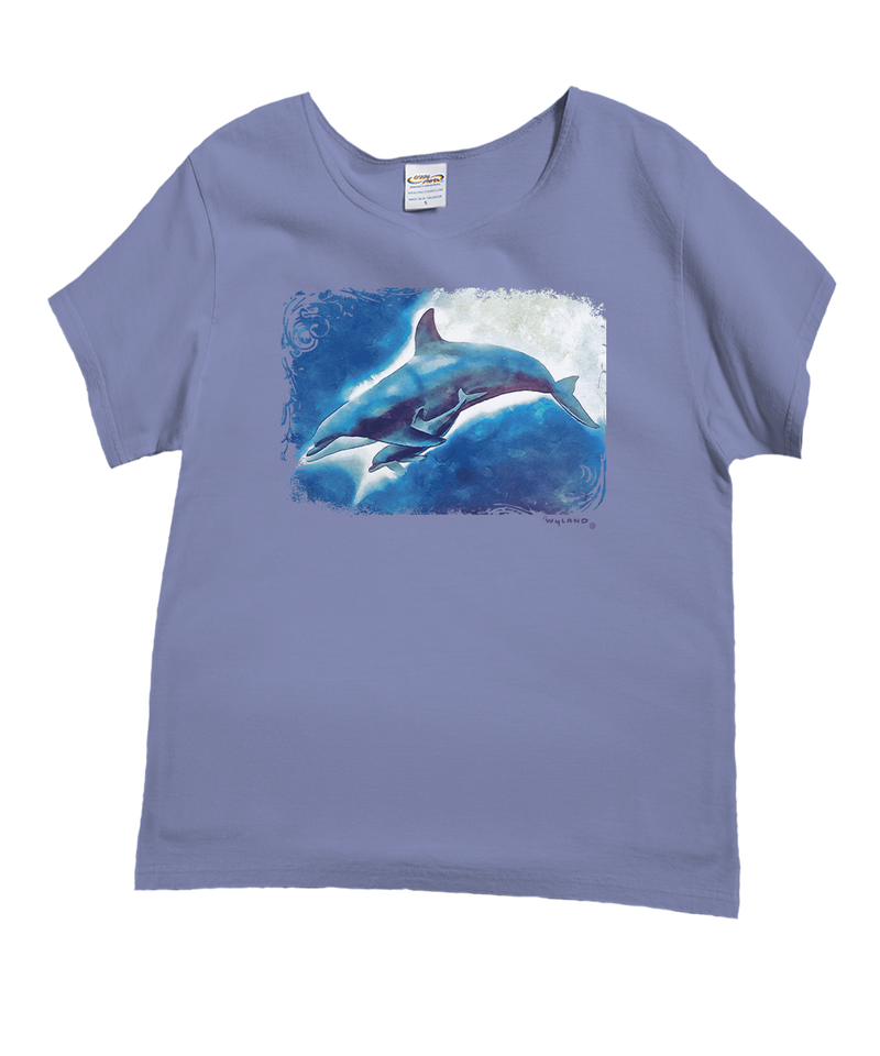 Wyland® Dolphin Block - Lavender Dyed Short Sleeve Scoop Neck T-Shirt