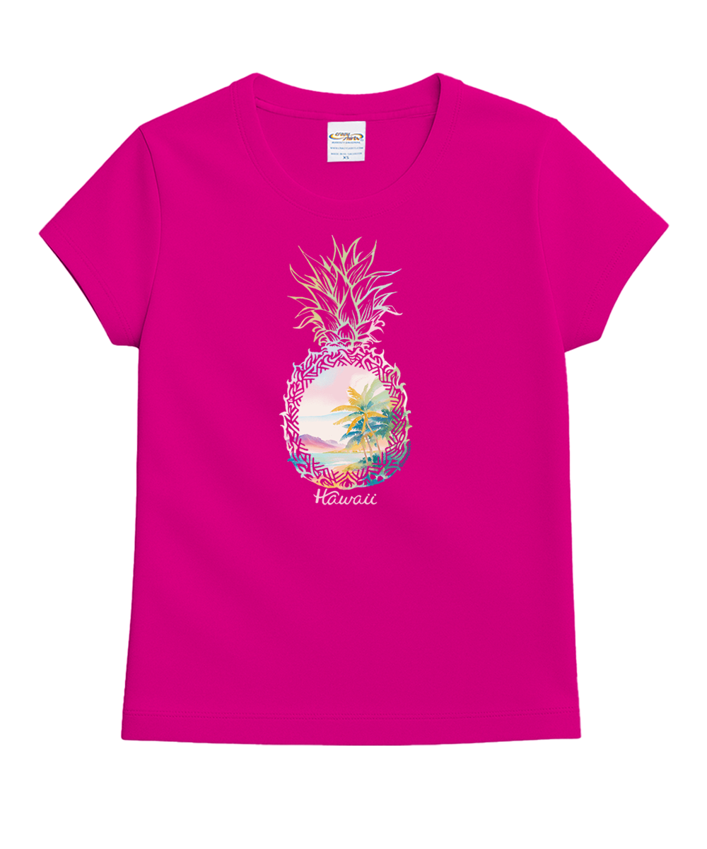 Pineapple Beach Scenic - Berry Short Sleeve Crewneck T-Shirt