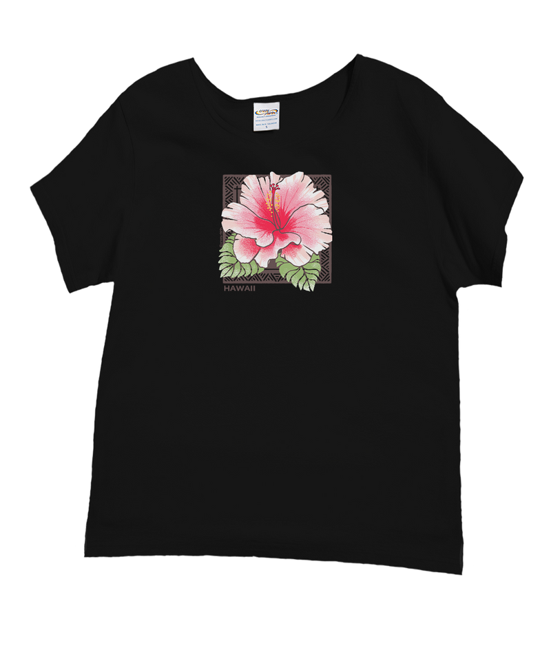 White Hibiscus - Black Short Sleeve Scoop Neck T-Shirt