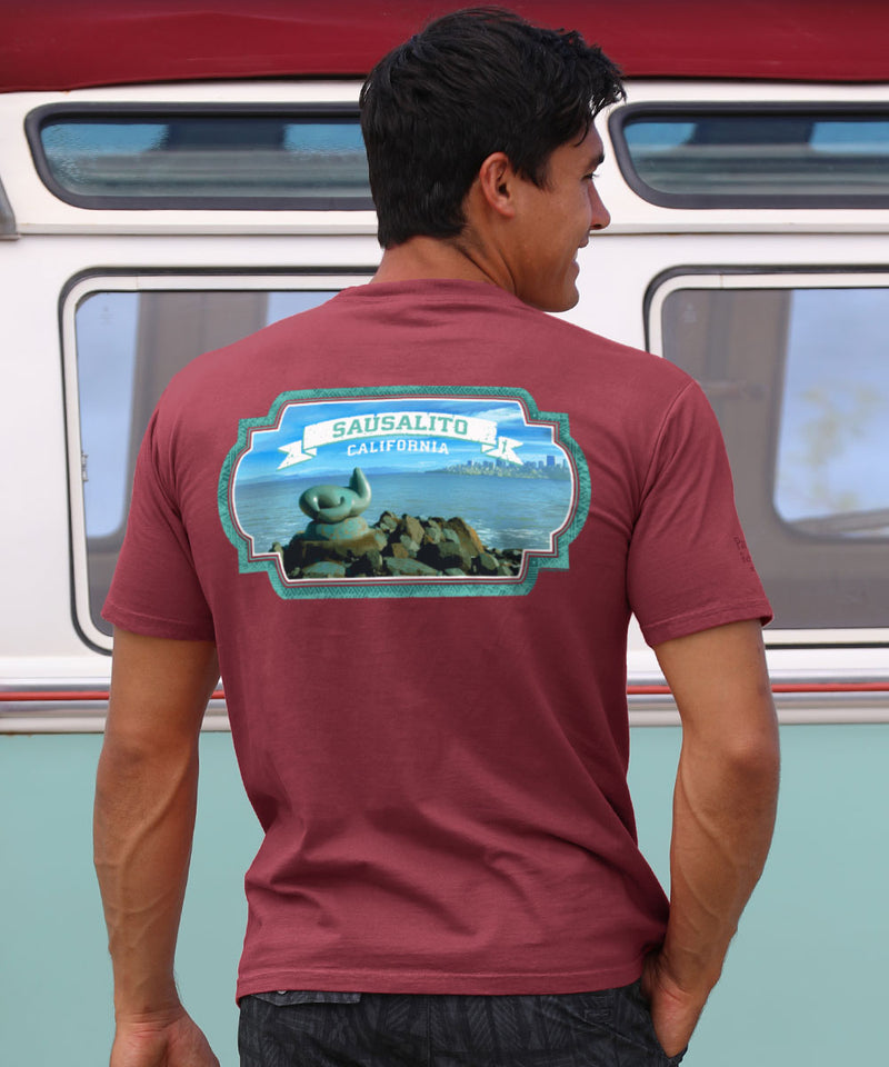 Sausalito Seal Statue - Paradise Red Dyed Short Sleeve Crewneck T-Shirt