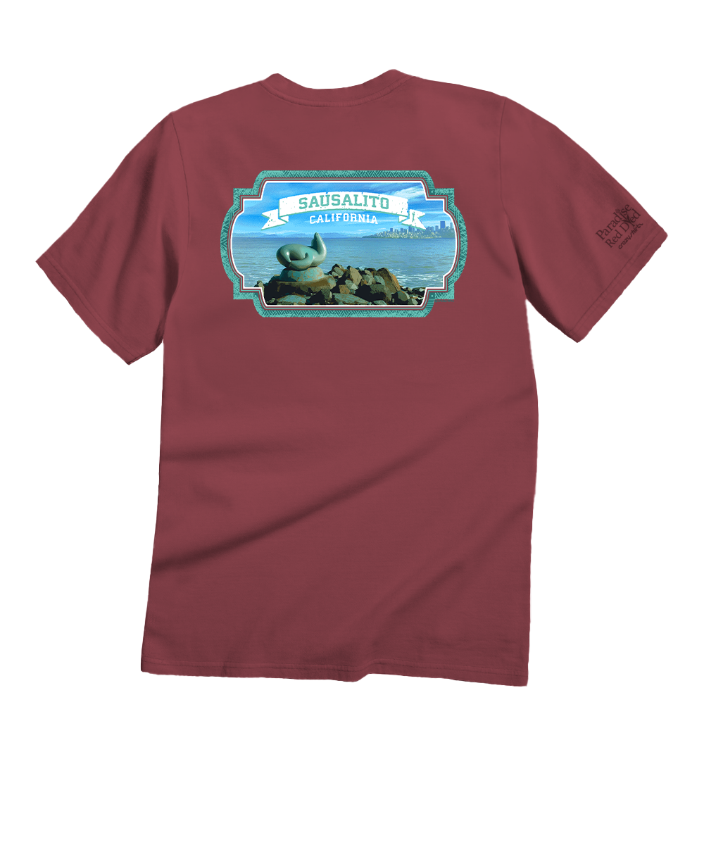 Sausalito Seal Statue - Paradise Red Dyed Short Sleeve Crewneck T-Shirt