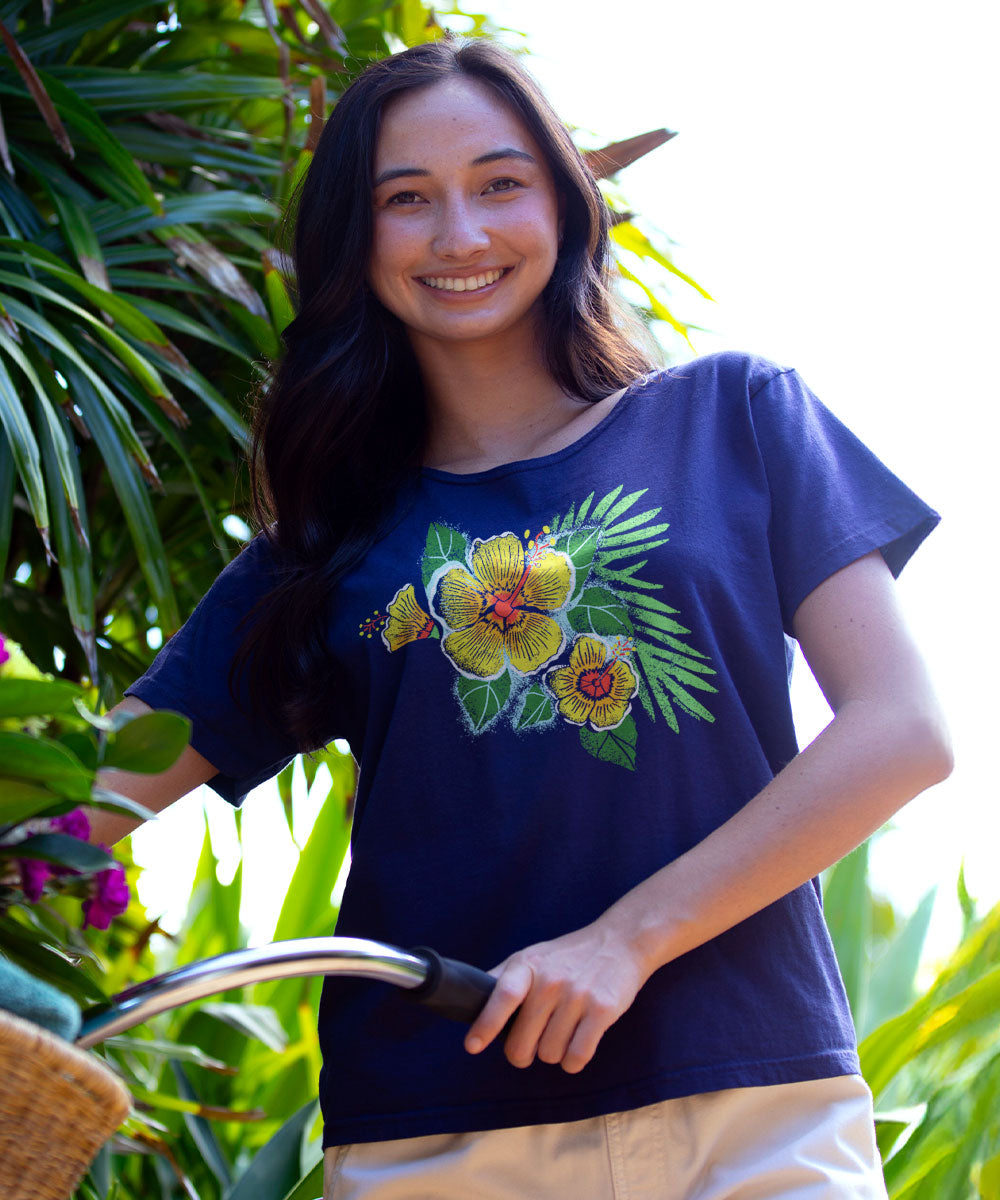 Hibiscus Dream - Grape Dyed Short Sleeve Scoop Neck T-Shirt