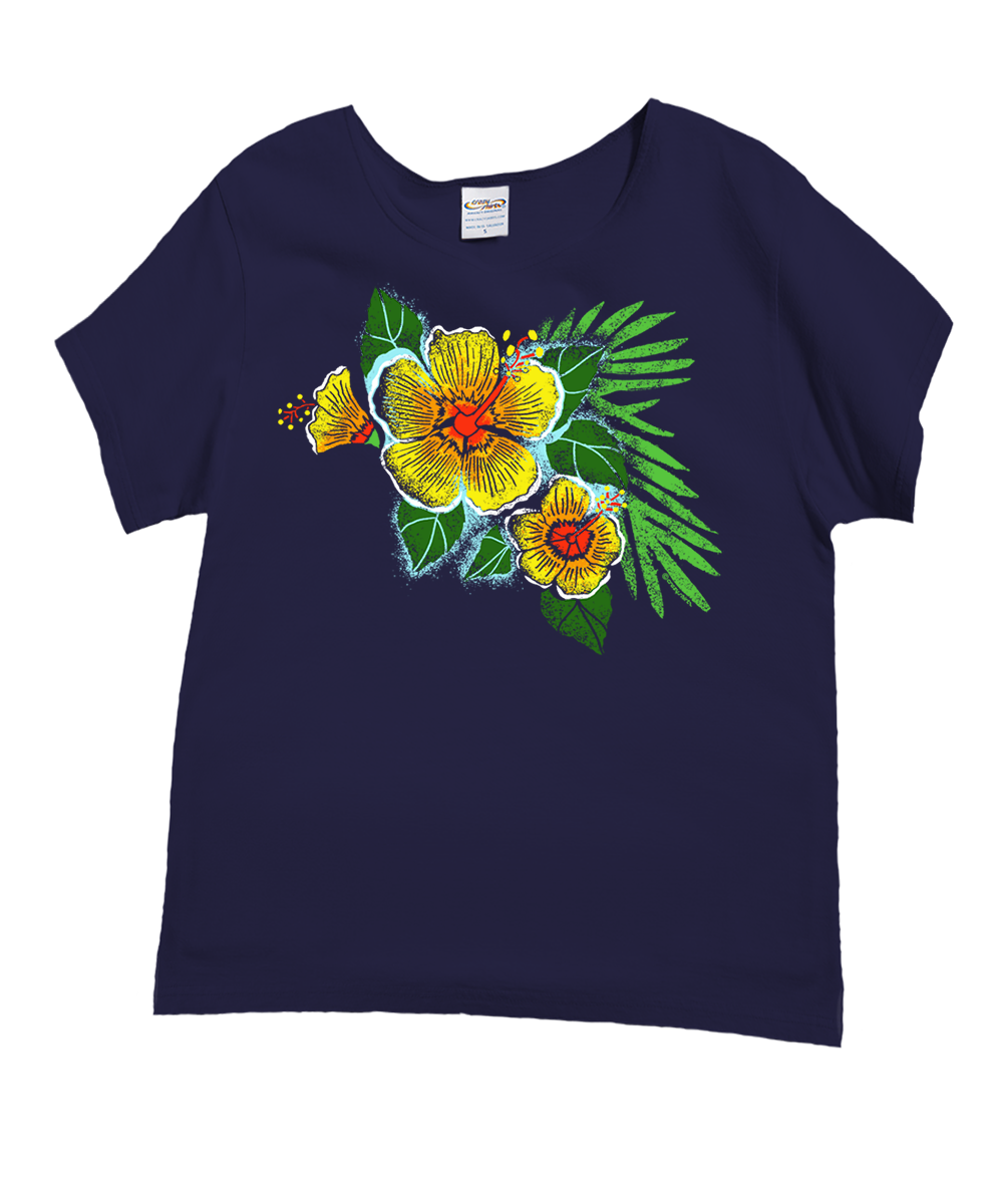 Hibiscus Dream - Grape Dyed Short Sleeve Scoop Neck T-Shirt
