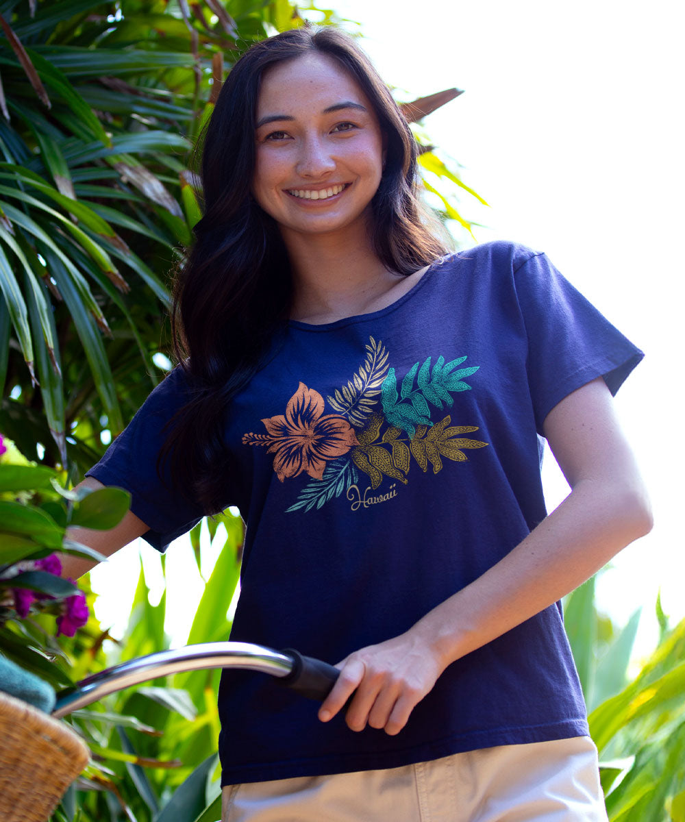 Lauae Floral - Grape Dyed Short Sleeve Scoop Neck T-Shirt