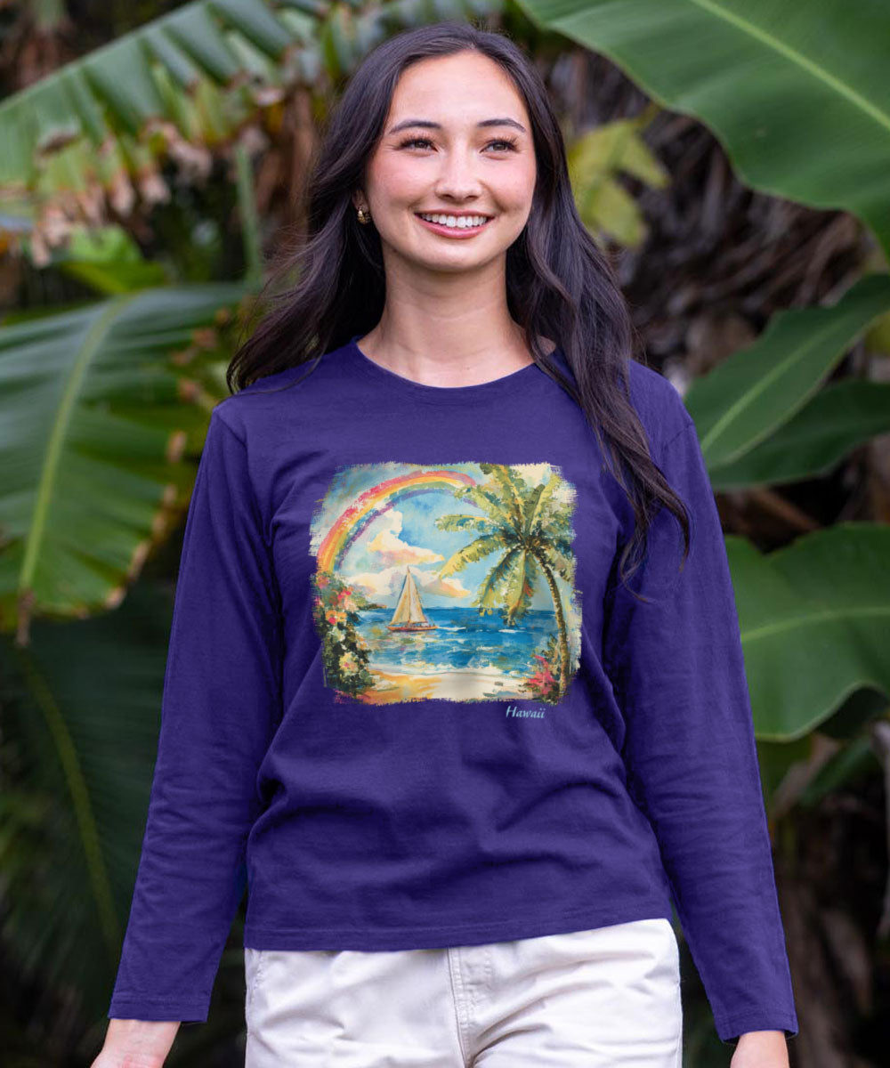 Island Rainbow Sail - Grape Dyed Long Sleeve Crewneck T-Shirt