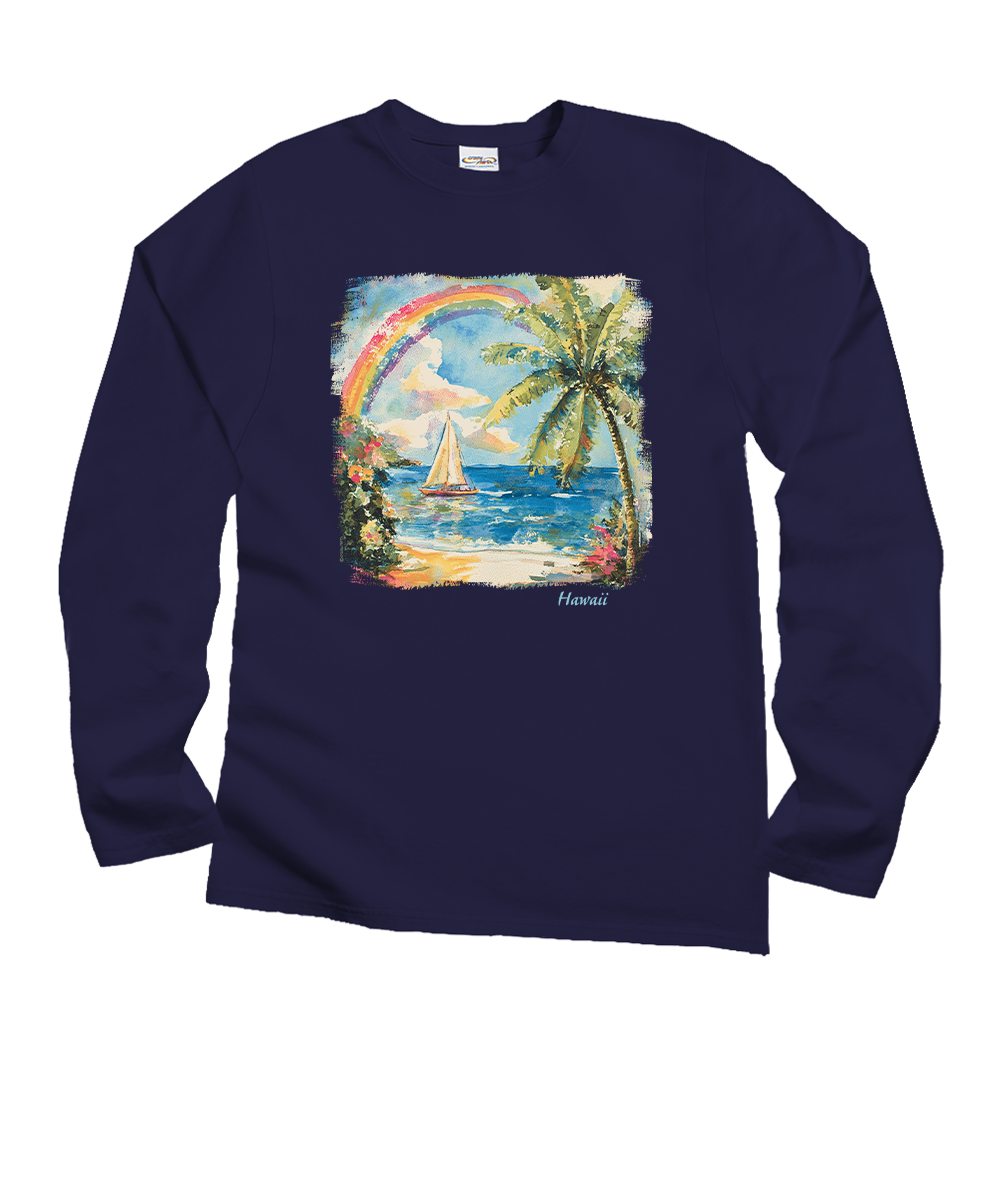 Island Rainbow Sail - Grape Dyed Long Sleeve Crewneck T-Shirt