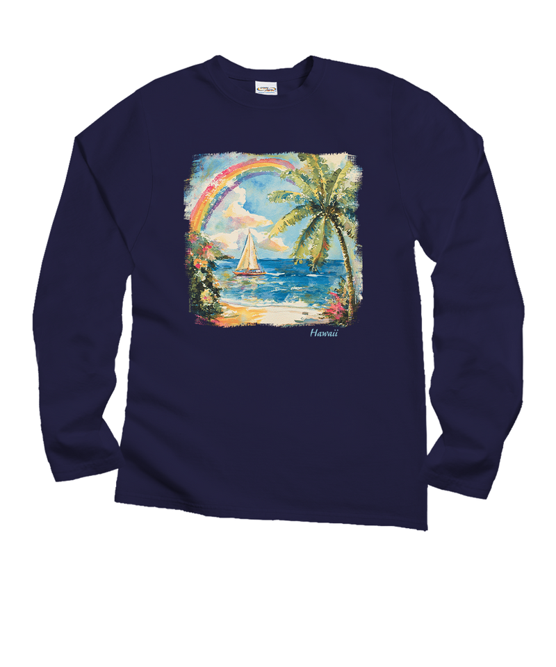 Island Rainbow Sail - Grape Dyed Long Sleeve Crewneck T-Shirt