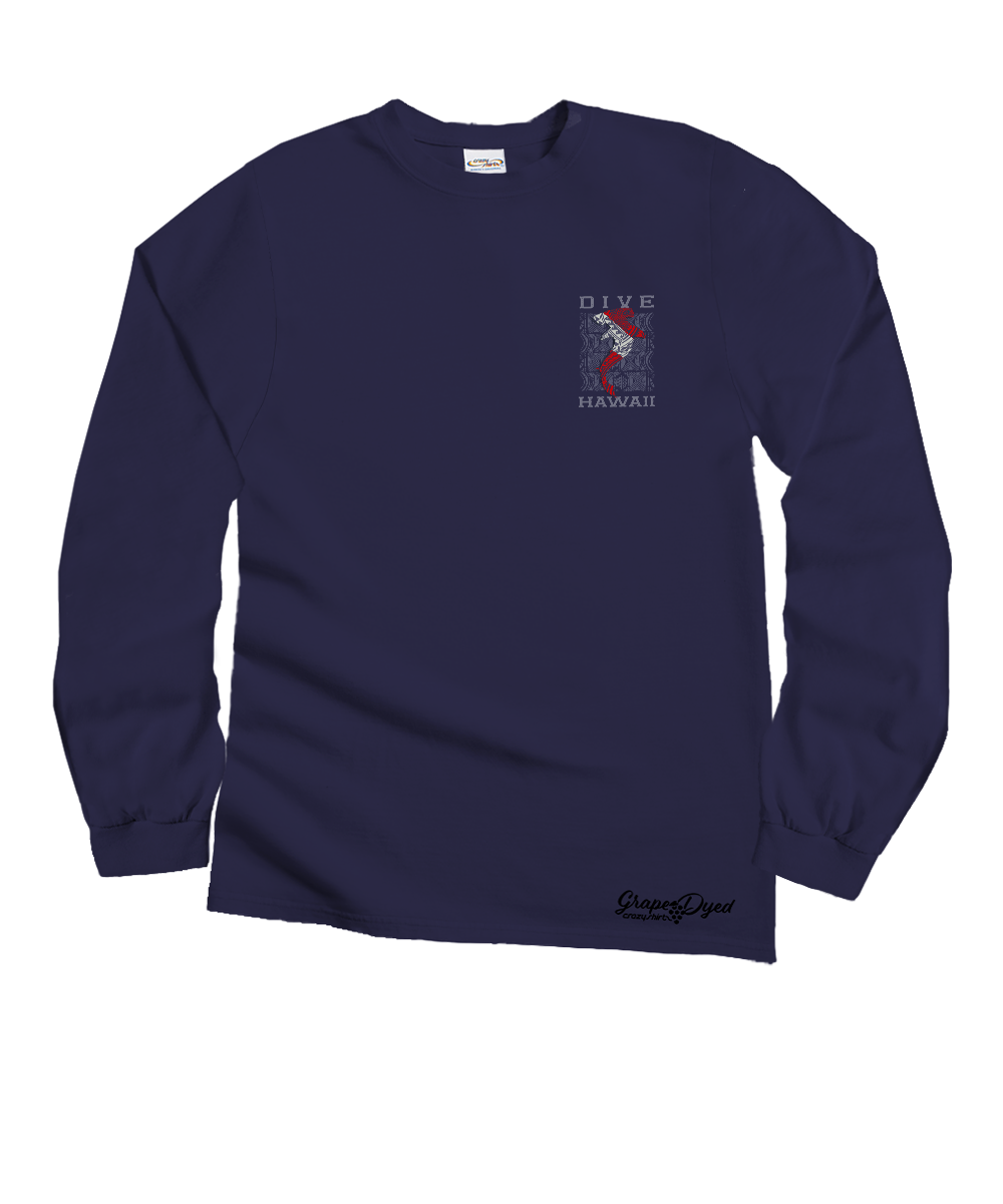 Tribal Mano Dive Flag - Grape Dyed Long Sleeve Crewneck T-Shirt