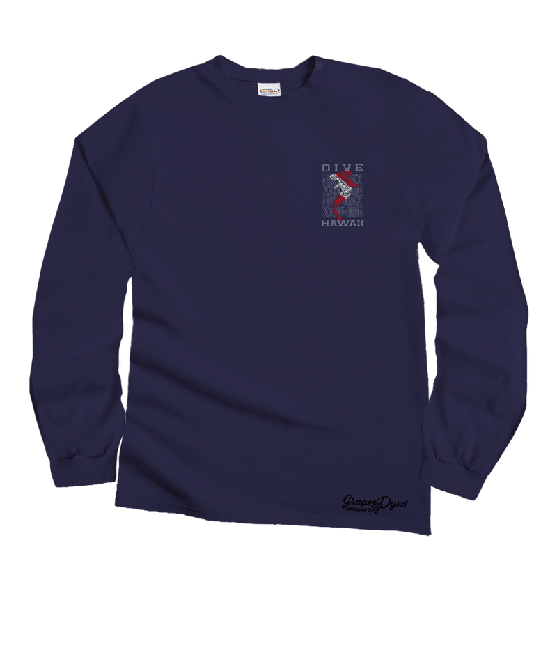 Tribal Mano Dive Flag - Grape Dyed Long Sleeve Crewneck T-Shirt