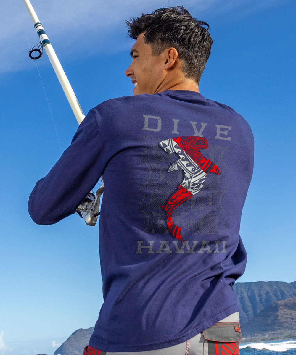Tribal Mano Dive Flag - Grape Dyed Long Sleeve Crewneck T-Shirt